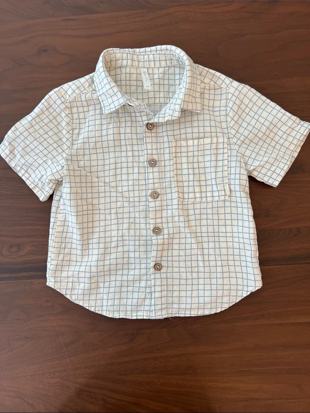 Rylee + Crew Short-Sleeve Button-Front Shirt in Light Blue Windowpane, 2-3 years